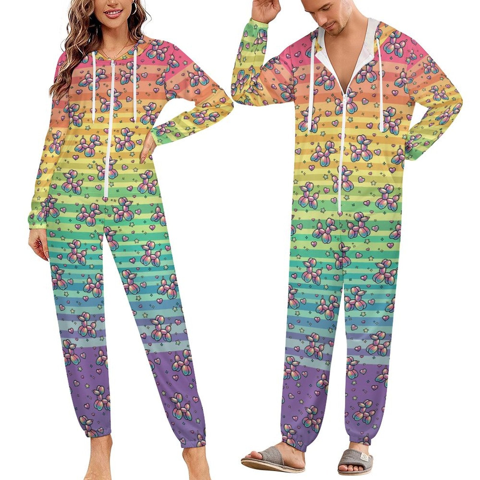 Retro Rainbow Hooded Pajama Onesie
