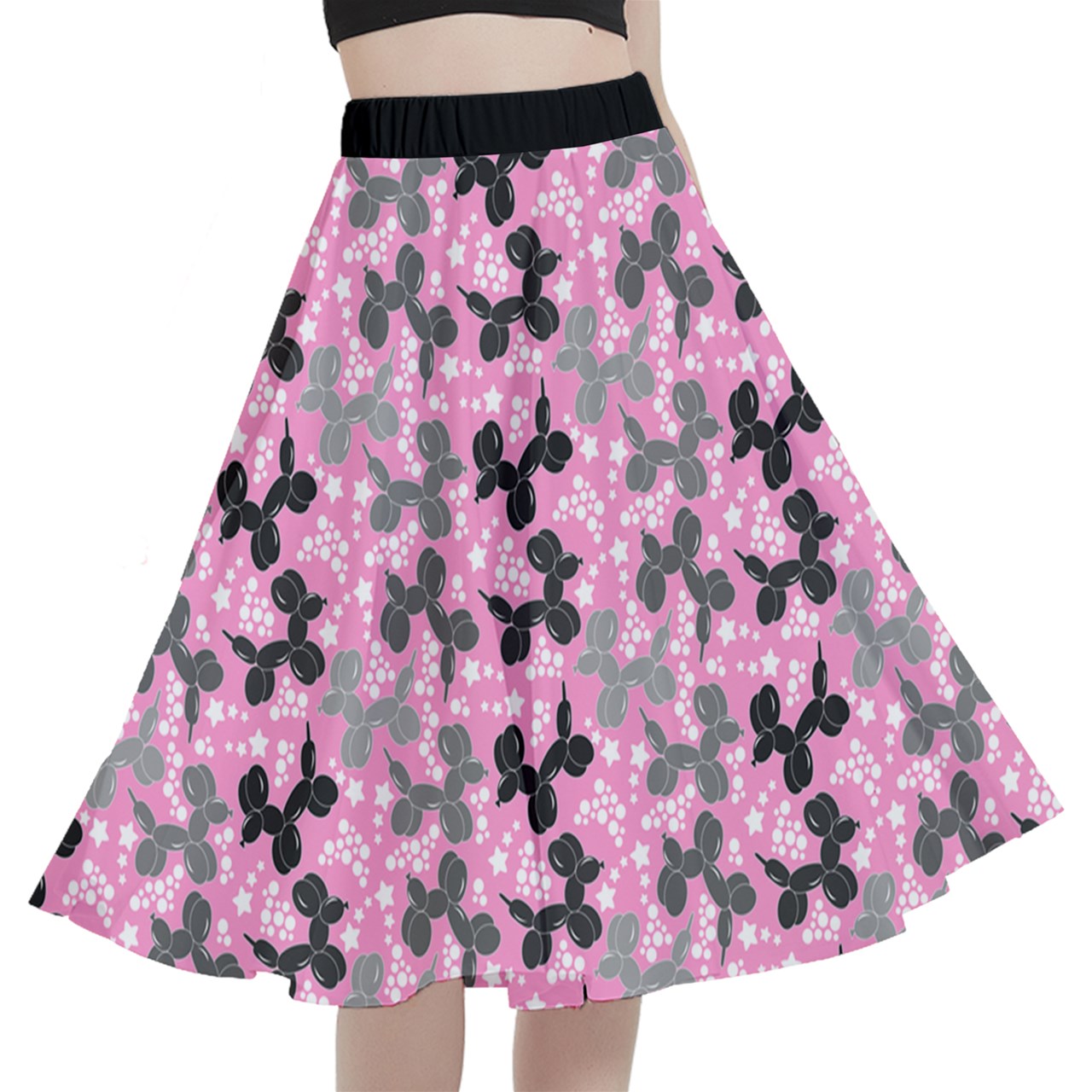 Retro Dogs Full Circle Midi Skirt With Pockets