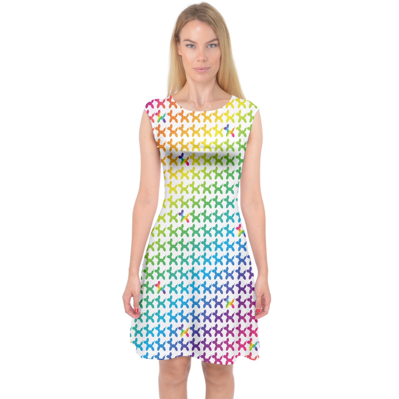 Rainbow Radiance Capsleeve Midi Dress