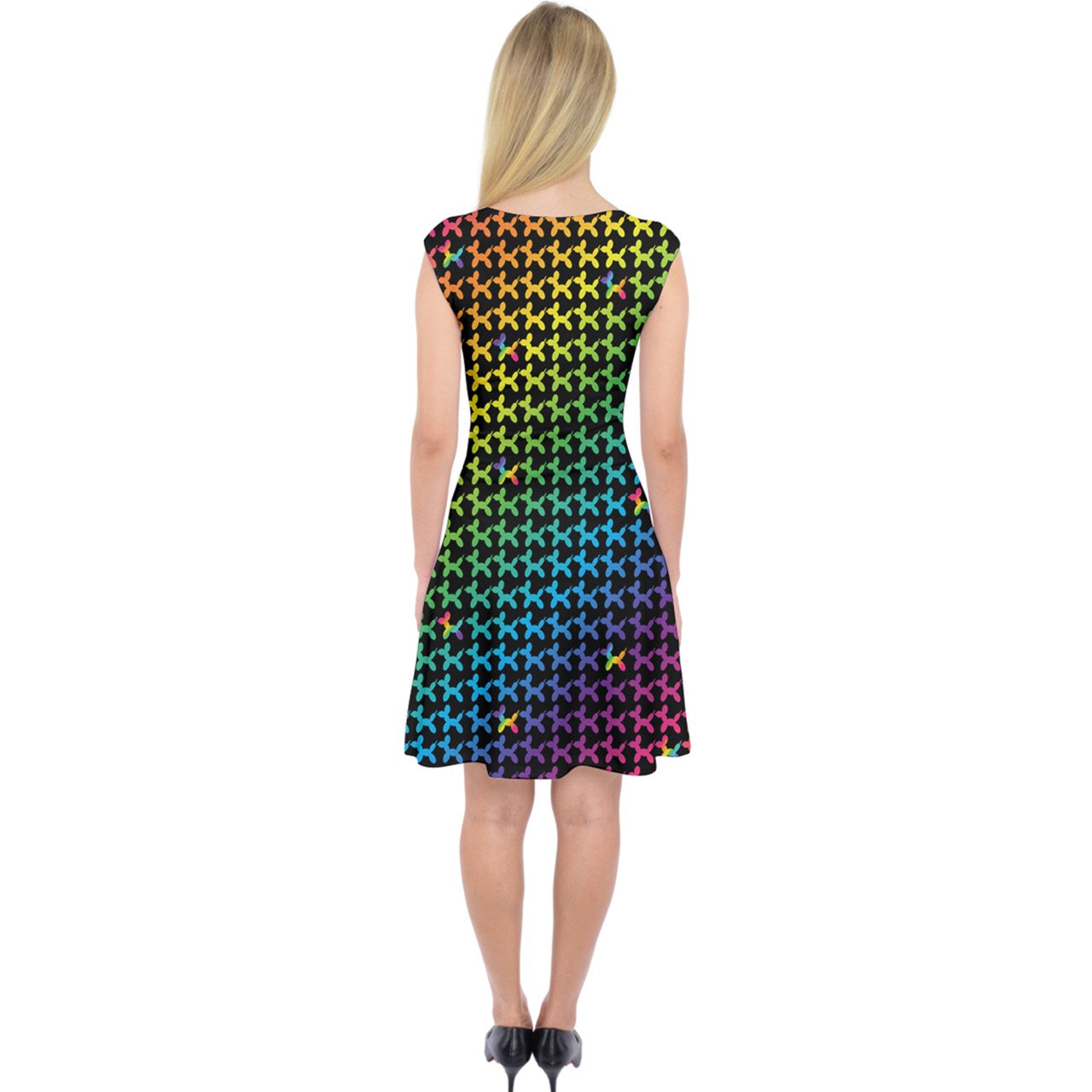 Rainbow Radiance Capsleeve Midi Dress