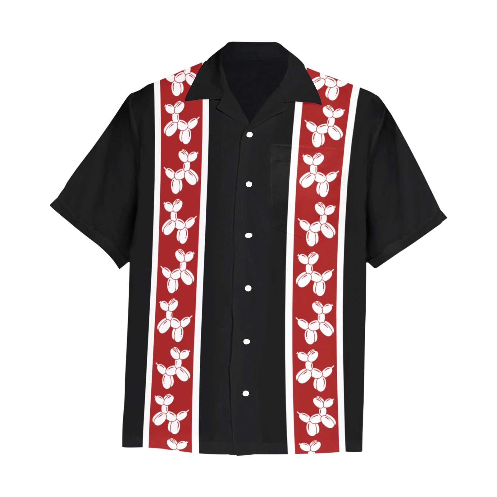 Red & Black Hawaiian Shirt with Chest Pocket