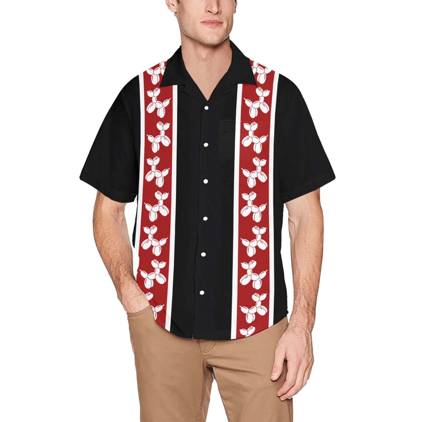 Red & Black Hawaiian Shirt with Chest Pocket