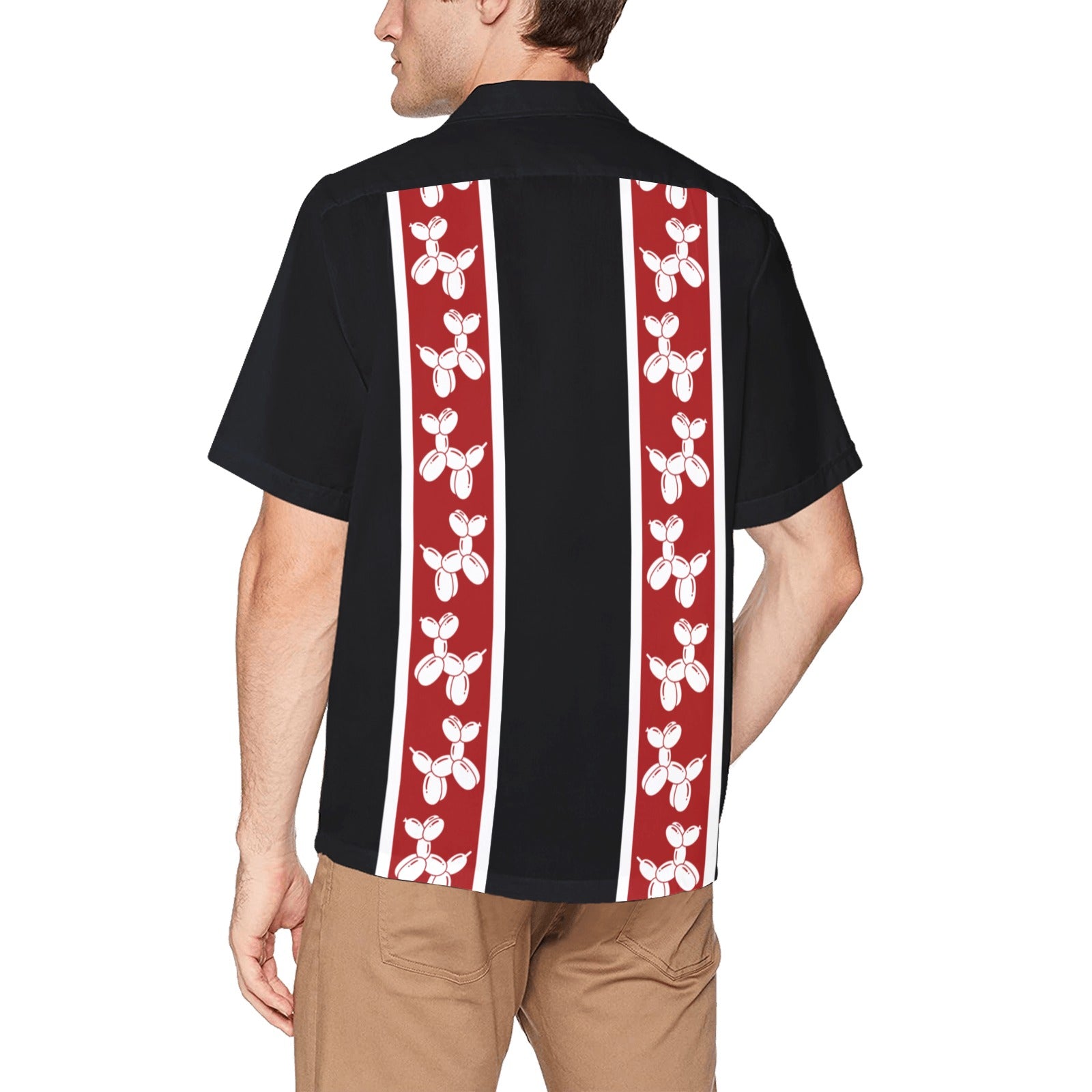 Red & Black Hawaiian Shirt with Chest Pocket