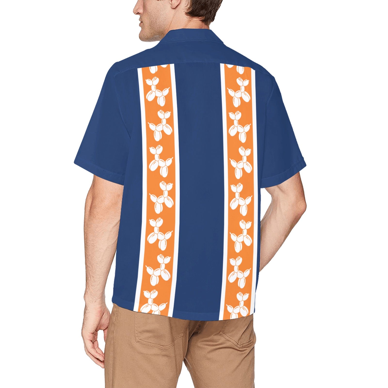 Blue & Orange Hawaiian Shirt with Chest Pocket