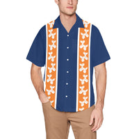 Blue & Orange Hawaiian Shirt with Chest Pocket