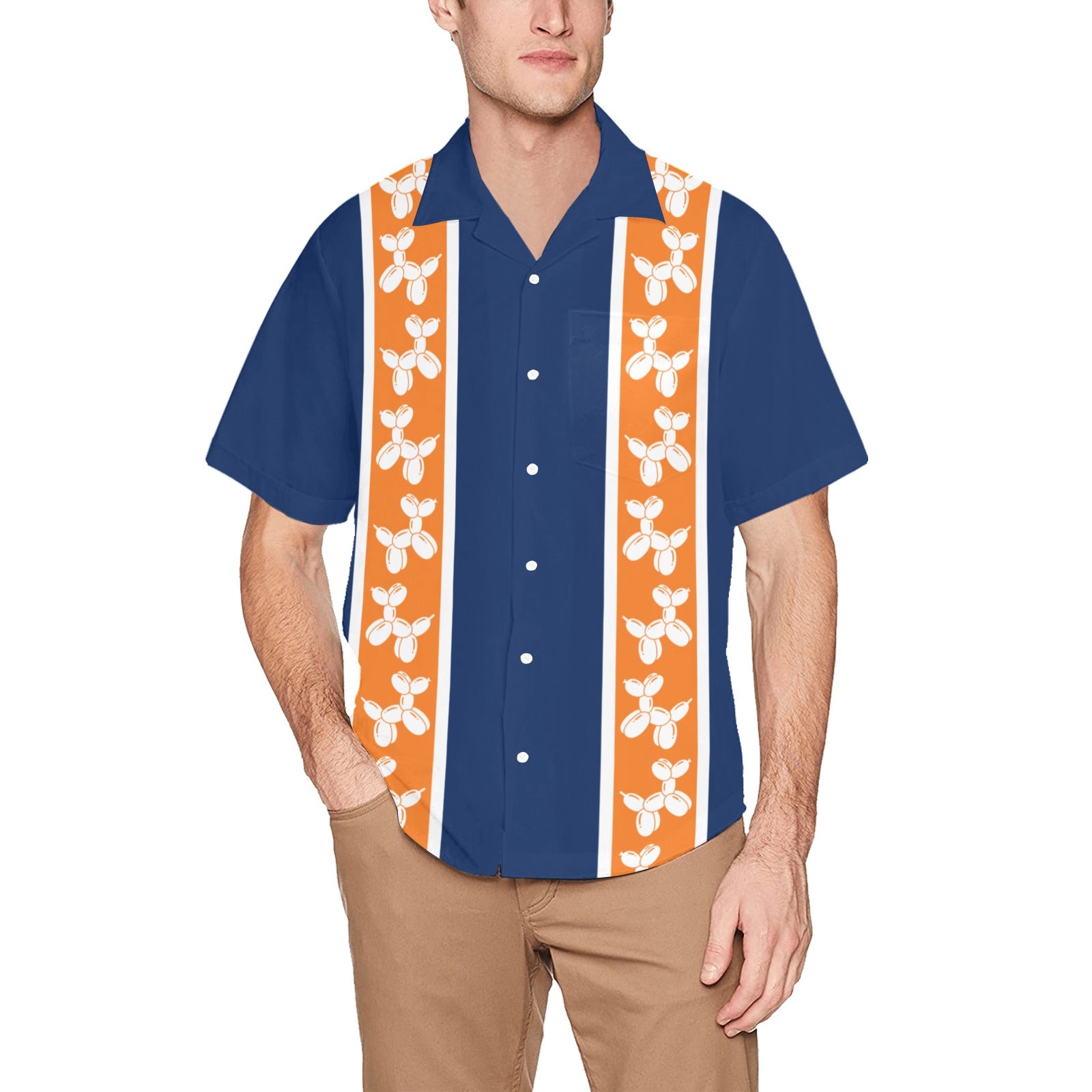 Blue & Orange Hawaiian Shirt with Chest Pocket