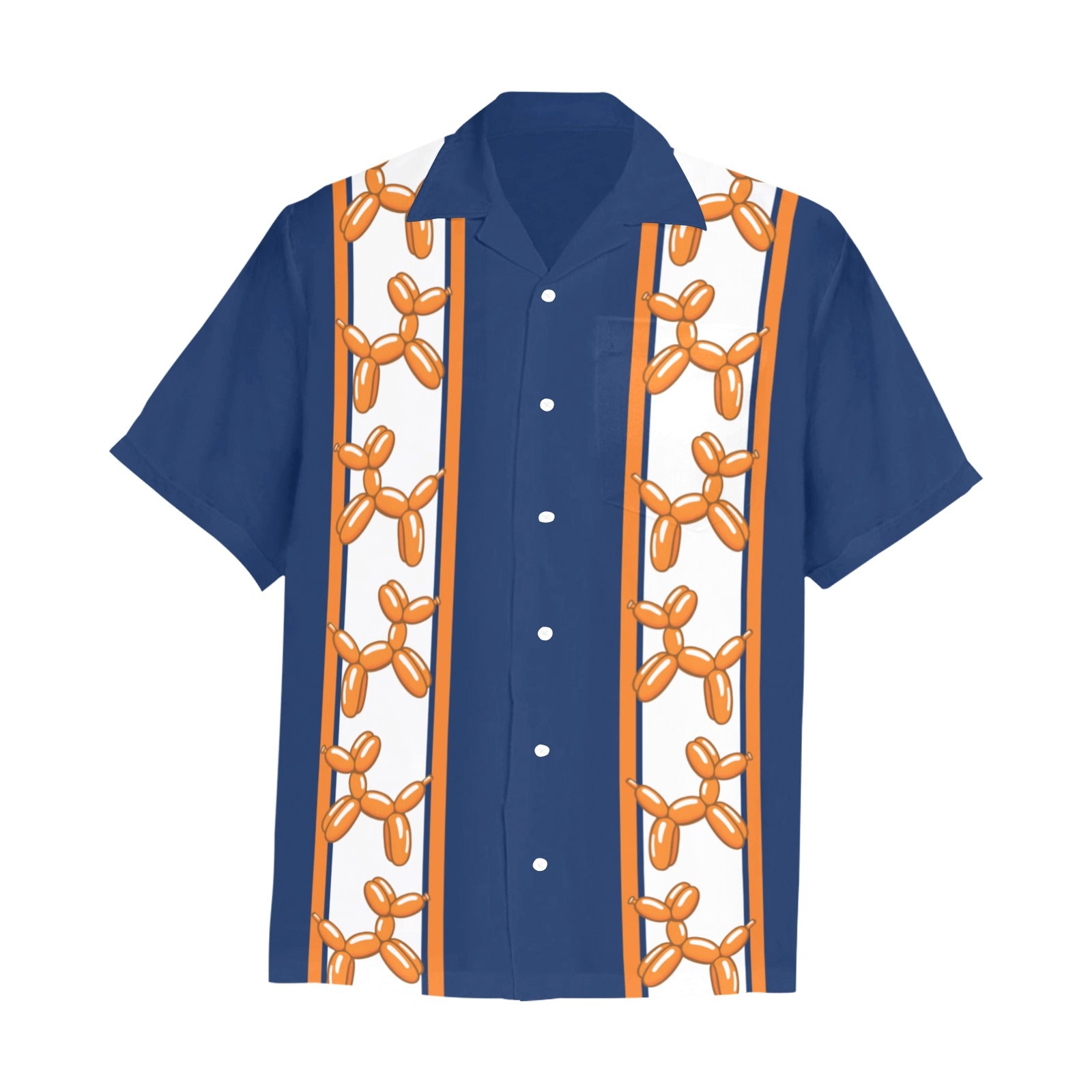 Blue & Orange Hawaiian Shirt with Chest Pocket
