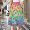 Retro Rainbow Elastic Waist Pocket Midi Skirt