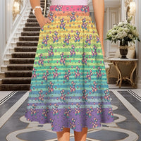 Retro Rainbow Elastic Waist Pocket Midi Skirt