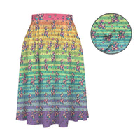 Retro Rainbow Elastic Waist Pocket Midi Skirt
