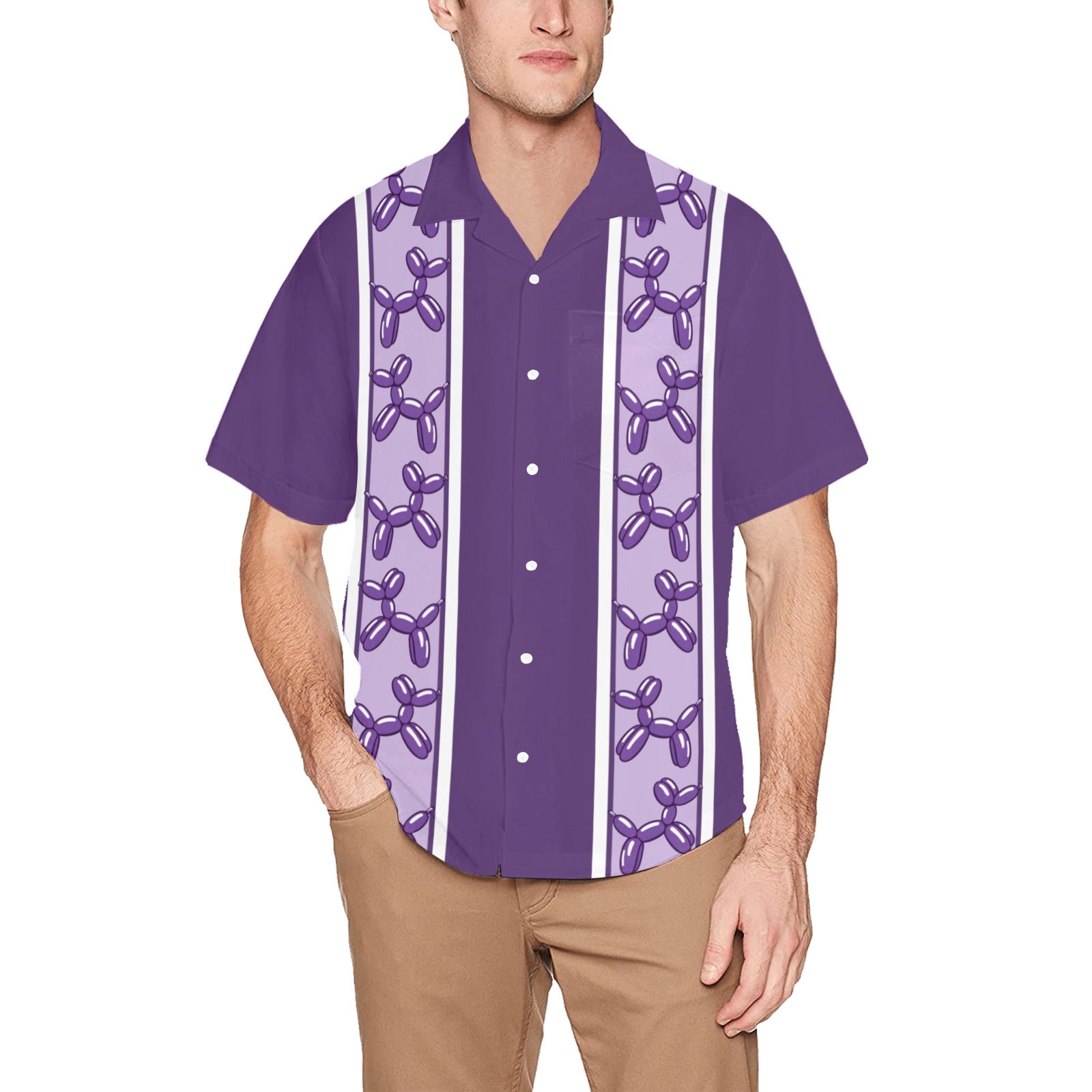 Purple Hawaiian Shirt with Chest Pocket
