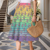 Retro Rainbow Elastic Waist Pocket Midi Skirt