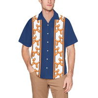 Blue & Orange Hawaiian Shirt with Chest Pocket