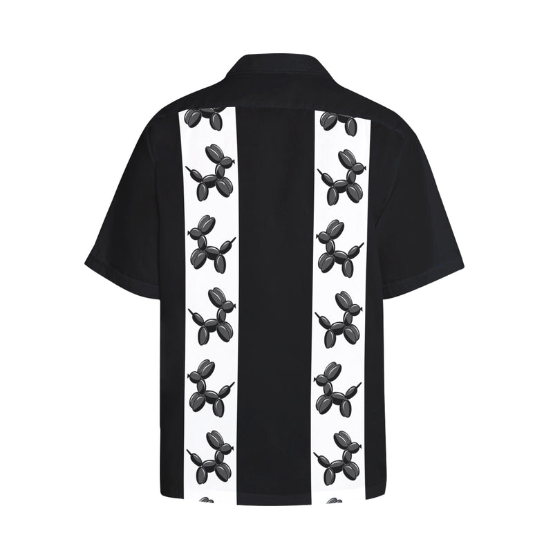 Men's Black & White Hawaiian Shirt with Chest Pocket