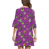 Halloween Rounds Half Sleeve V-Neck Dress/Tunic