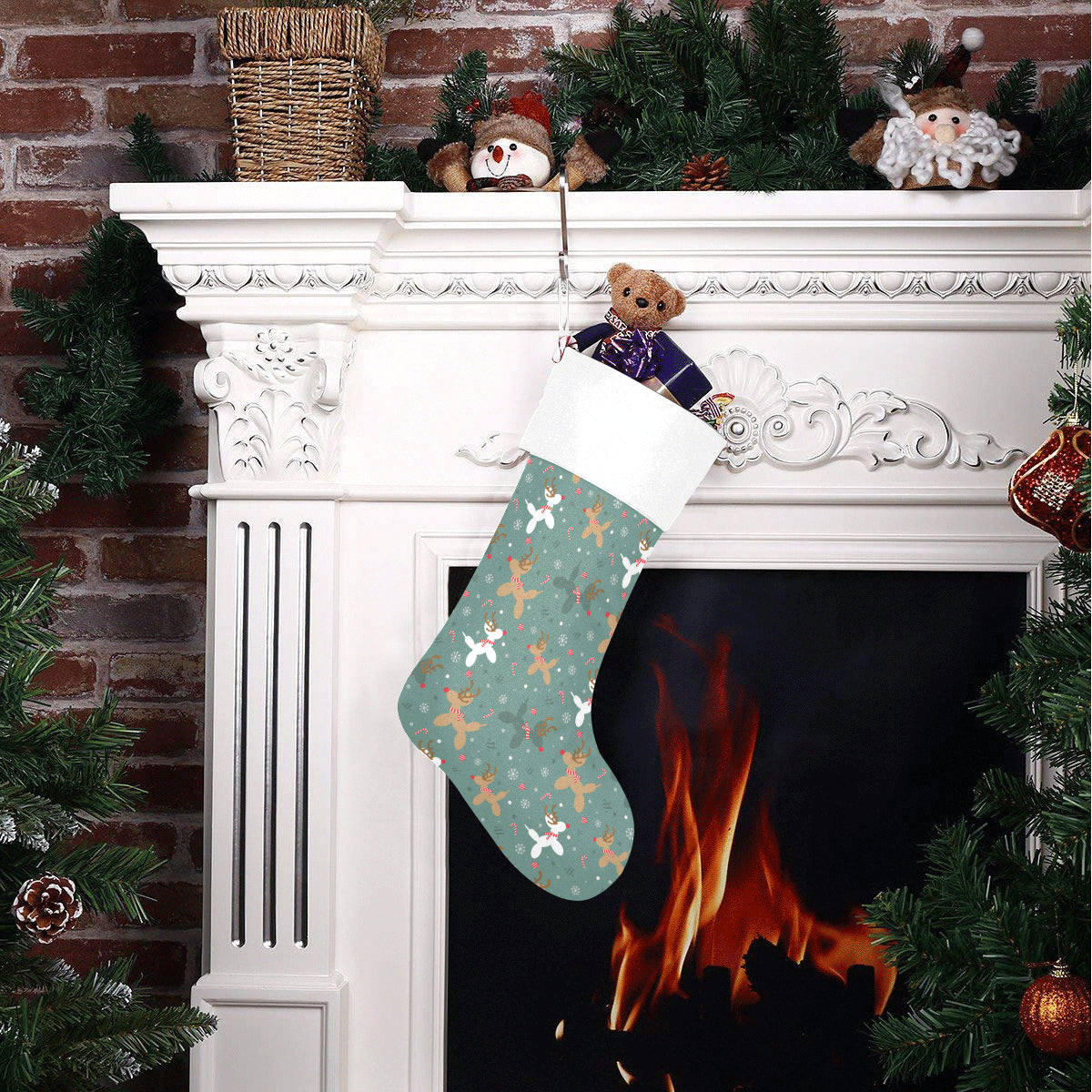 Green Reindeer Balloon Dog Christmas Stocking