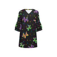 Sugar Skull Balloon Dogs Half Sleeves V-Neck Dress/Tunic