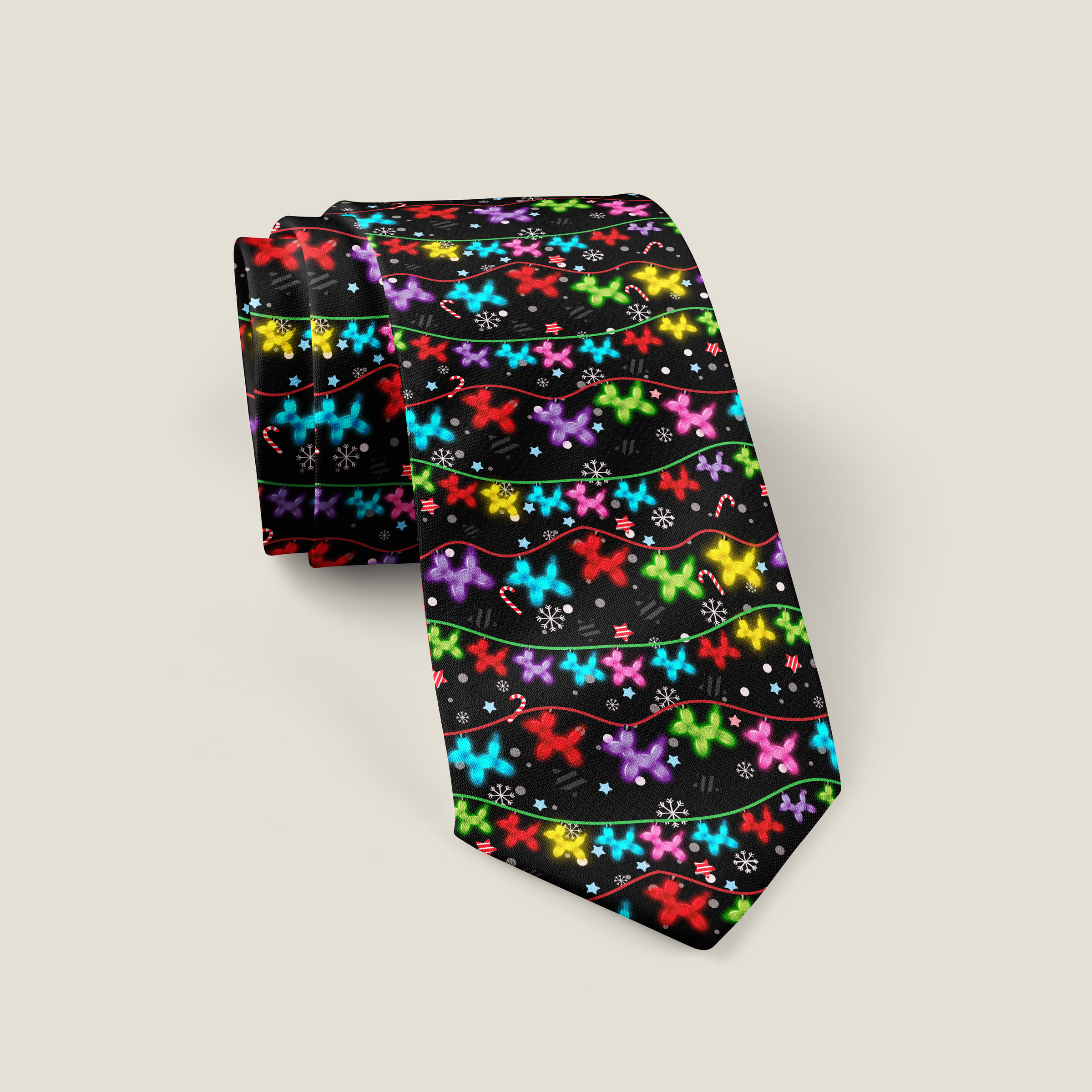 Balloon Dog Christmas Lights Necktie