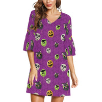 Halloween Rounds Half Sleeve V-Neck Dress/Tunic