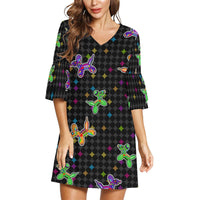 Sugar Skull Balloon Dogs Half Sleeves V-Neck Dress/Tunic