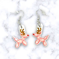 Holiday Reindeer Balloon Dog Earrings