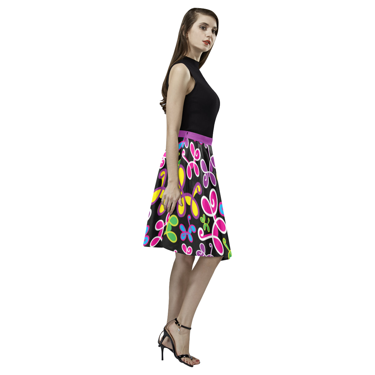 Swirly Pups Pleated Midi Skirt