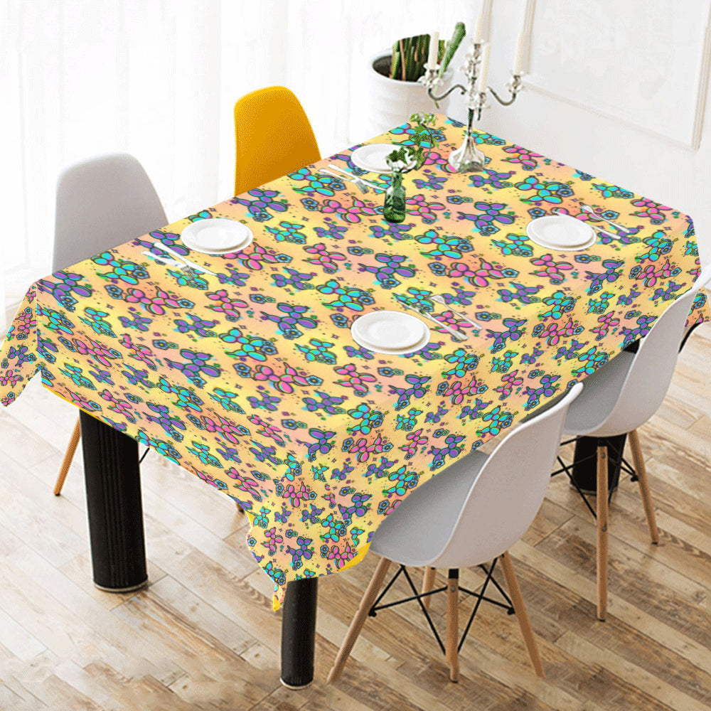 Graffiti Dogs Yellow Cotton Linen Tablecloth 52"x 70"