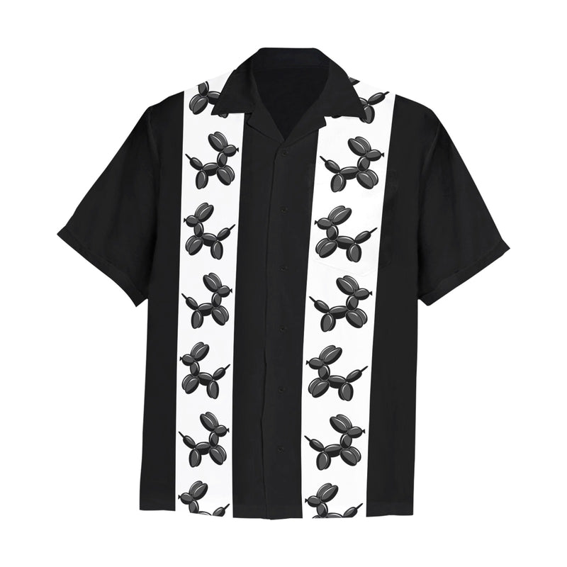 Men's Black & White Hawaiian Shirt with Chest Pocket