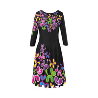 swirly dress black Elbow Sleeve Ice Skater Dress (D20)