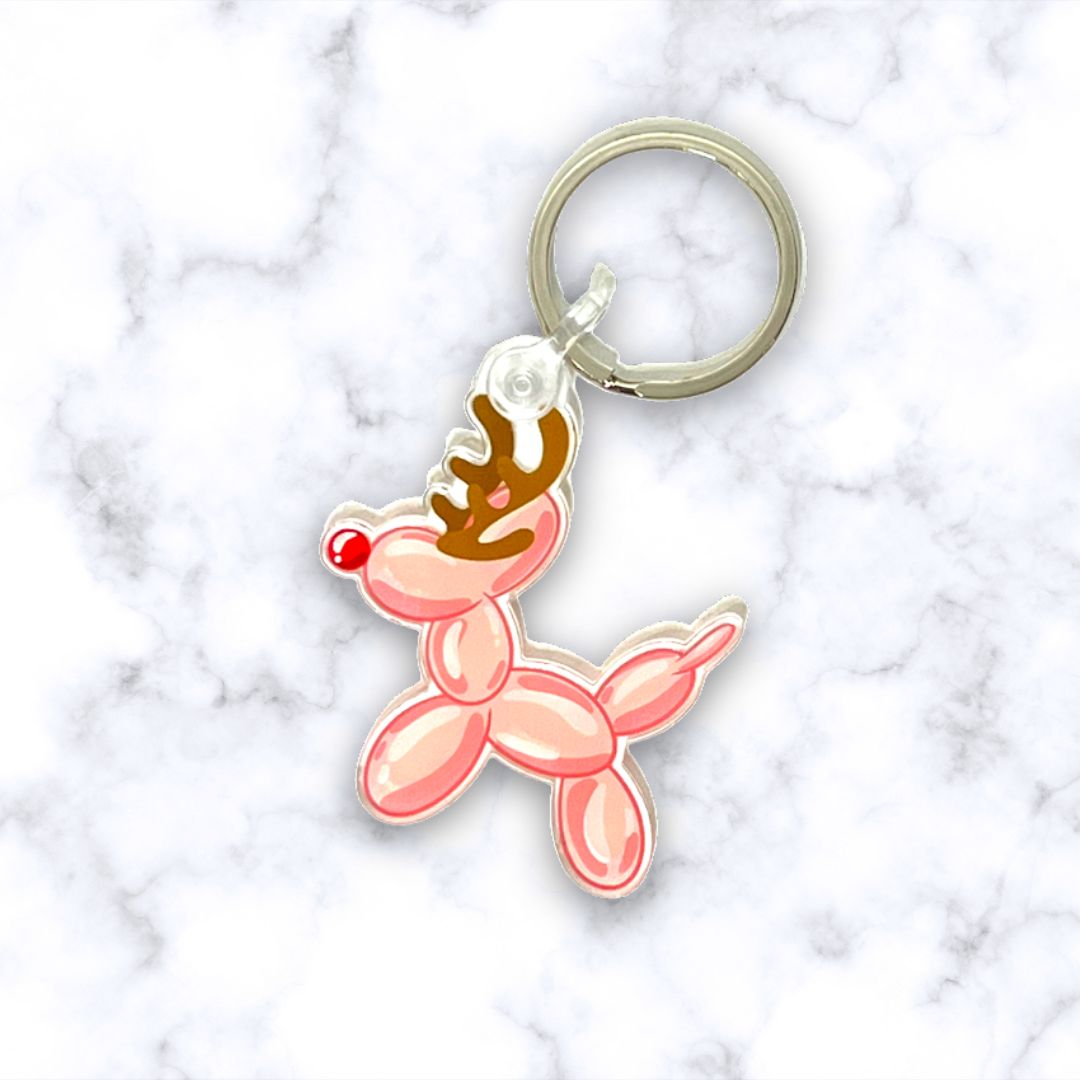 Holiday Reindeer Balloon Dog Keychain