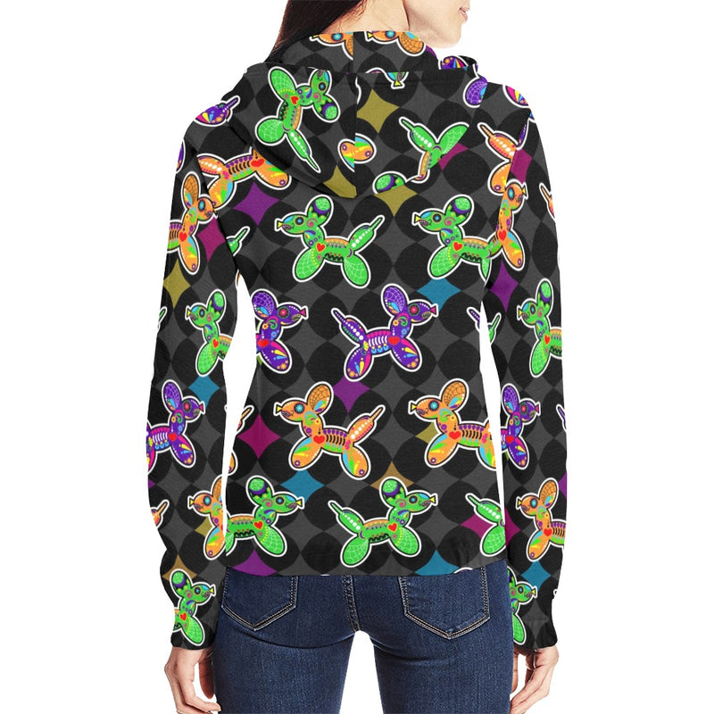 Sugar Skull Balloon Dogs Full Zip Hoodie for Women