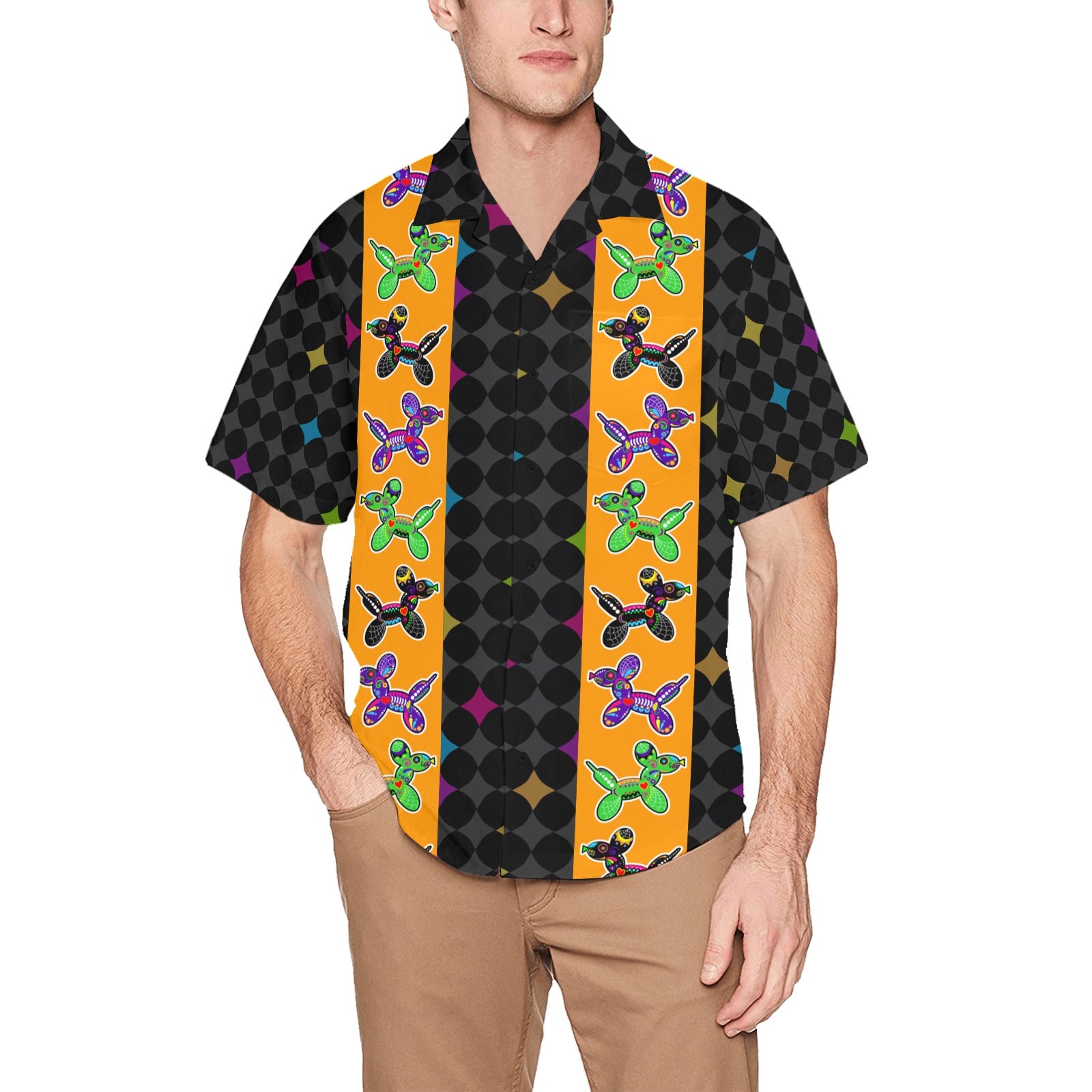 Sugar Skull Balloon Dogs Hawaiian Shirt with Chest Pocket
