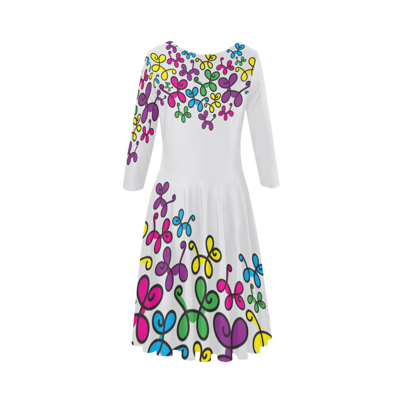 skater dress gray Elbow Sleeve Ice Skater Dress (D20)