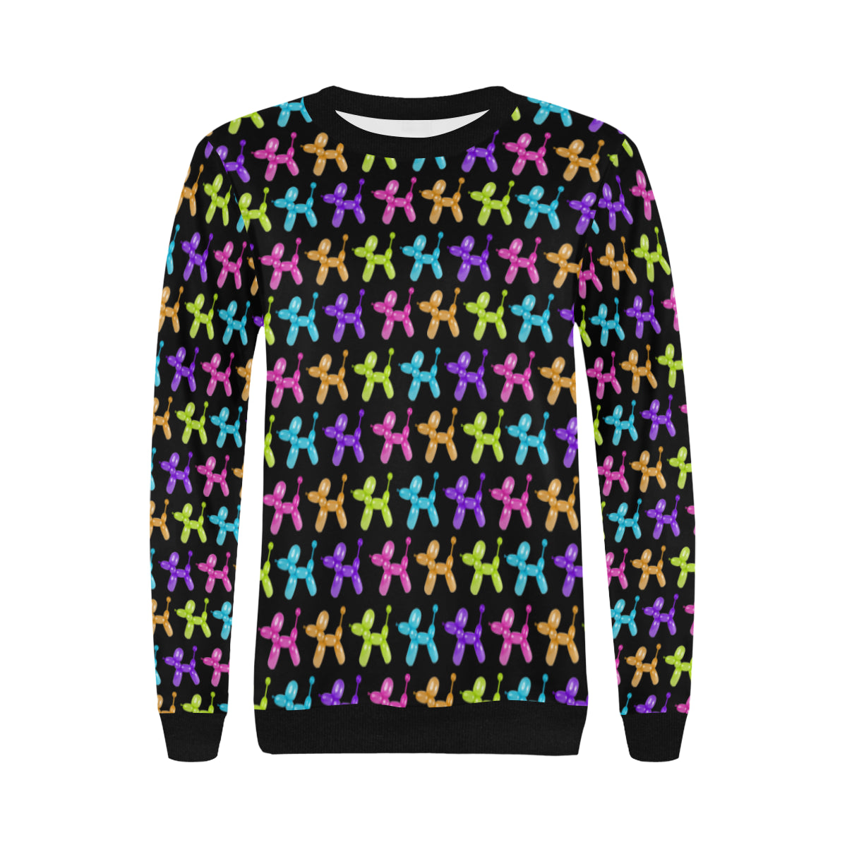 Color Pop Balloon Dog Women's Rib Cuff Crew Neck Sweatshirt