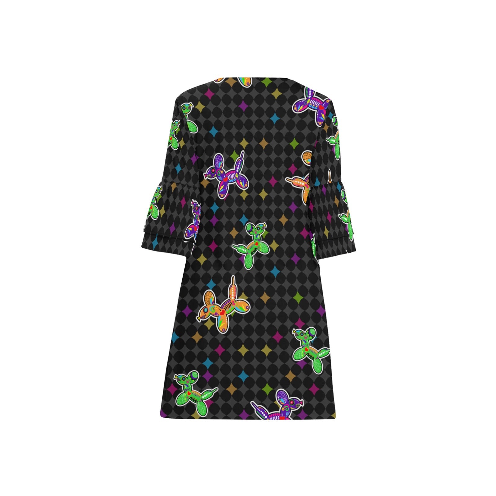 Sugar Skull Balloon Dogs Half Sleeves V-Neck Dress/Tunic