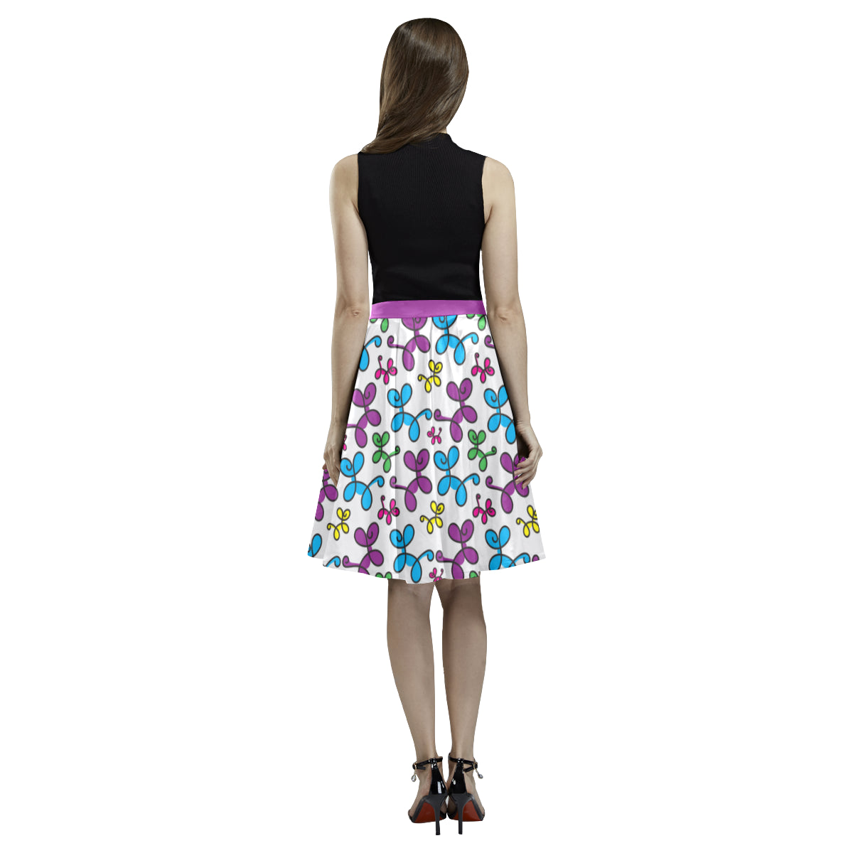 Swirly Pups Pleated Midi Skirt