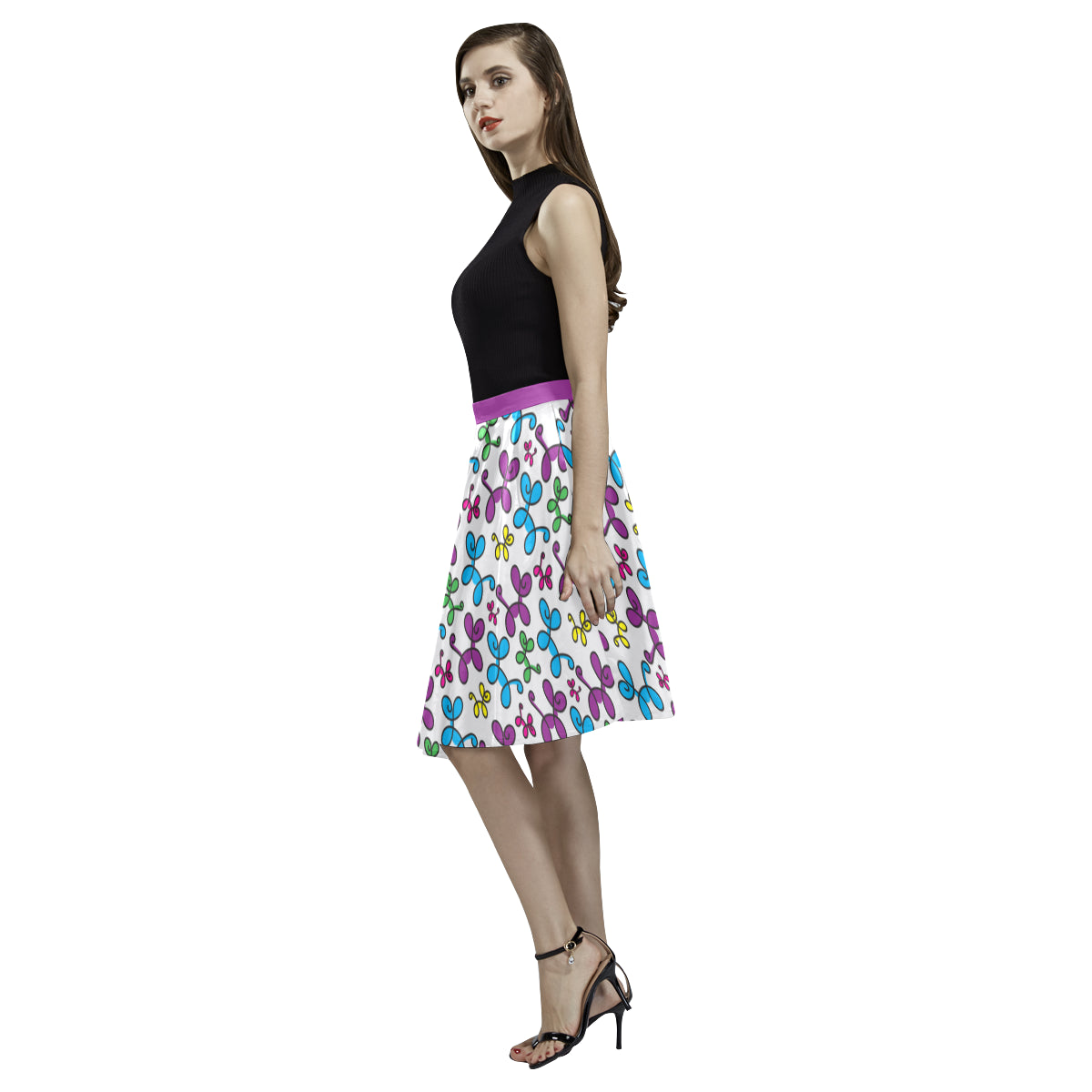 Swirly Pups Pleated Midi Skirt