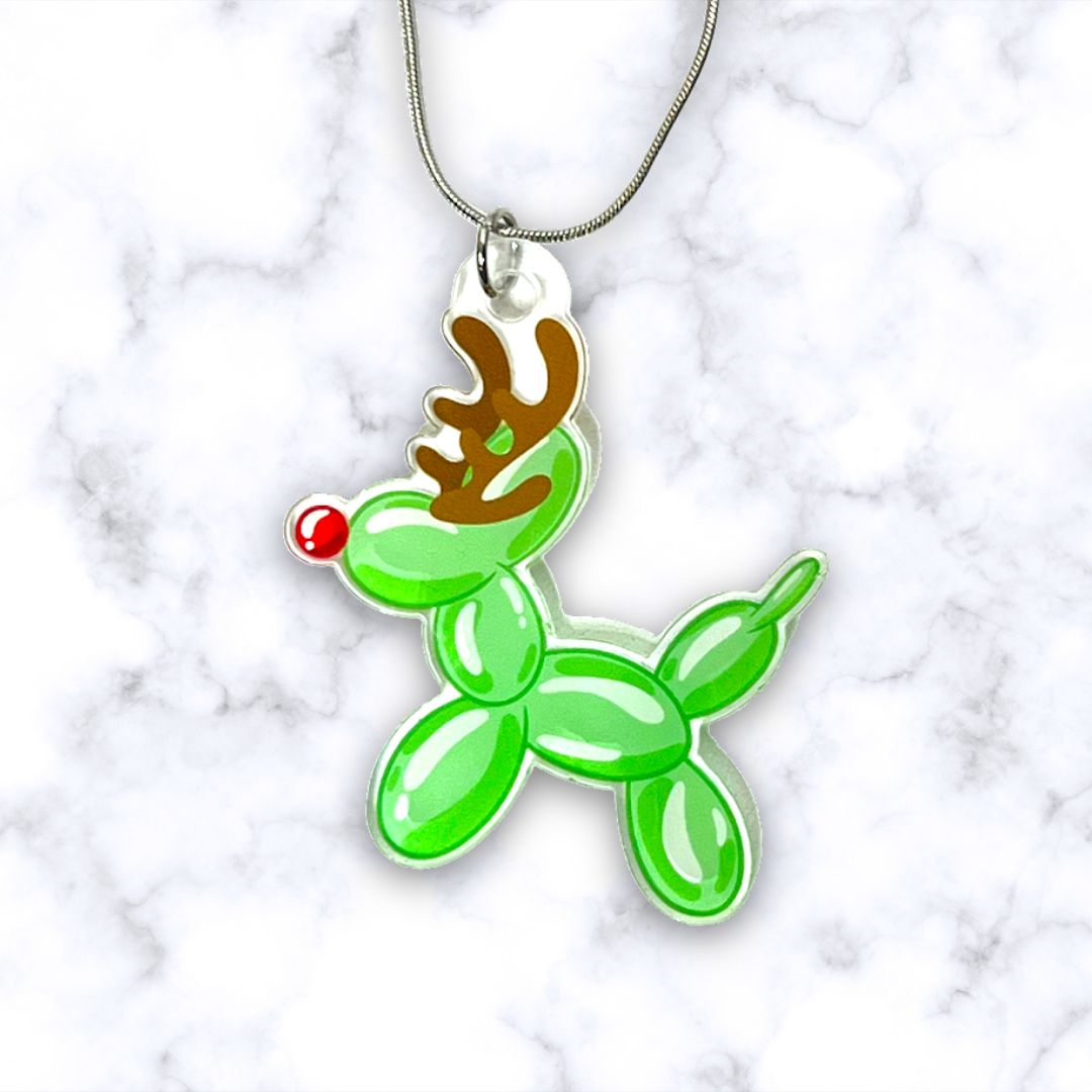 Reindeer Balloon Dog Holiday Necklace Twister Sister Studios