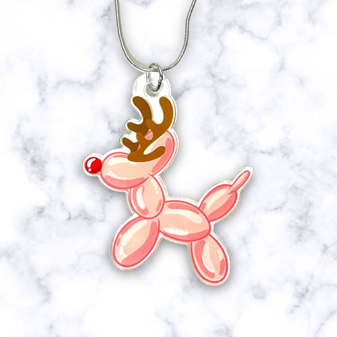 Reindeer Balloon Dog Holiday Necklace