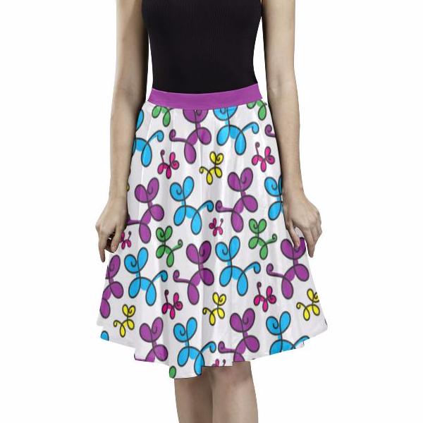 Swirly Pups Pleated Midi Skirt
