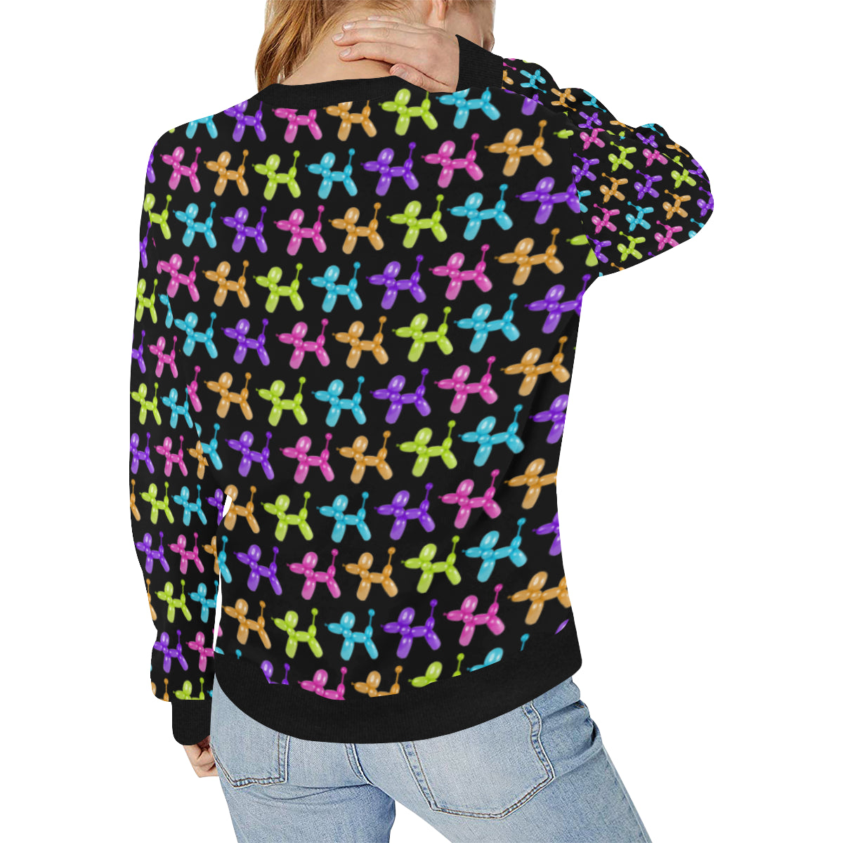 Color Pop Balloon Dog Women's Rib Cuff Crew Neck Sweatshirt