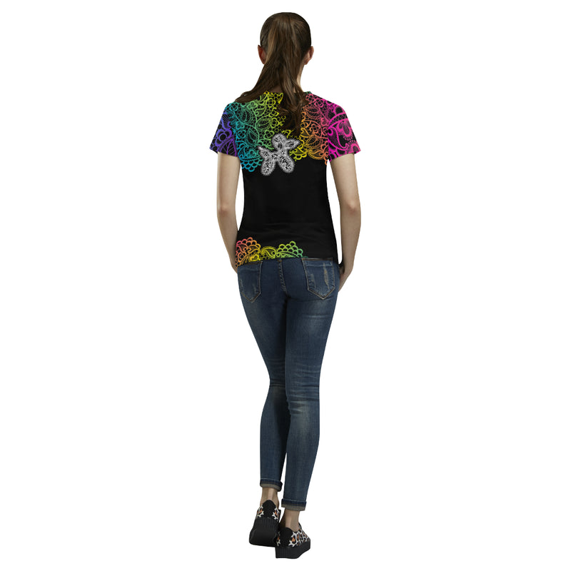 Lace Dogs All Over Print T-Shirt for Women