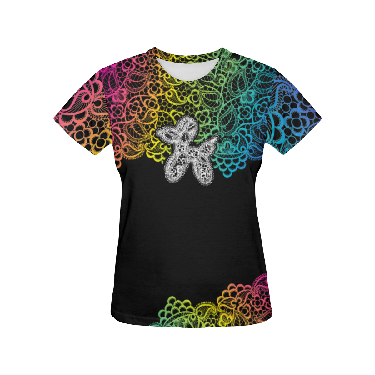 Lace Dogs All Over Print T-Shirt for Women