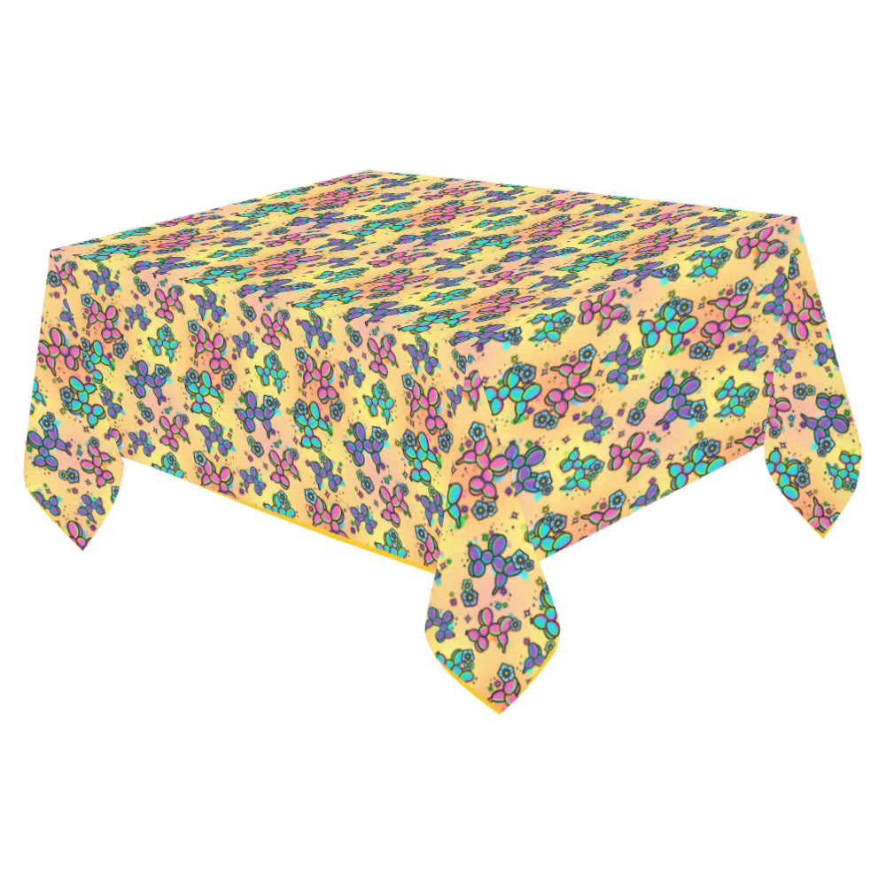 Graffiti Dogs Yellow Cotton Linen Tablecloth 52"x 70"