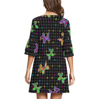 Sugar Skull Balloon Dogs Half Sleeves V-Neck Dress/Tunic
