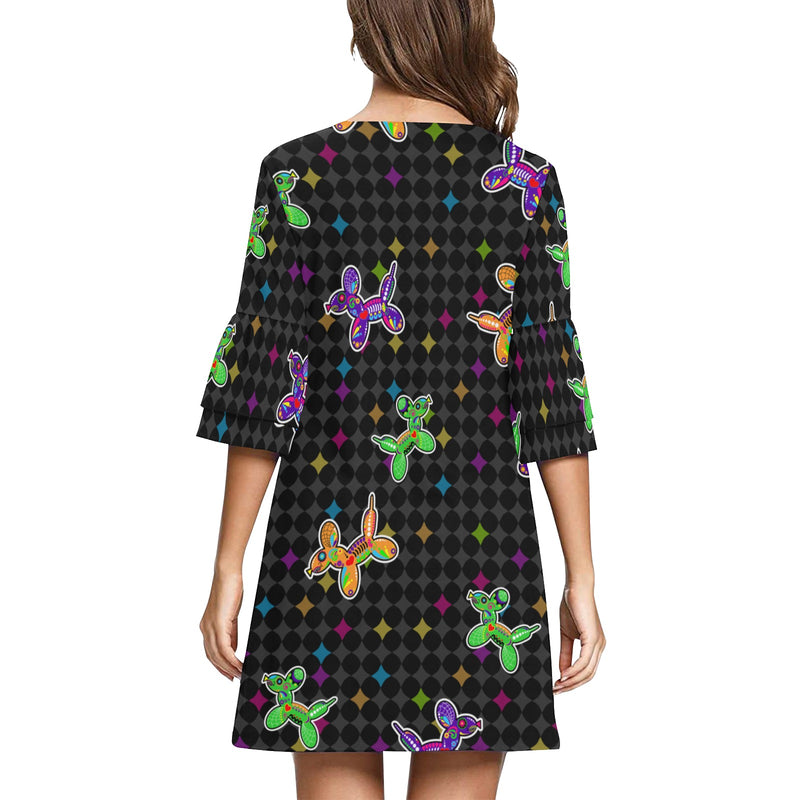 Sugar Skull Balloon Dogs Half Sleeves V-Neck Dress/Tunic