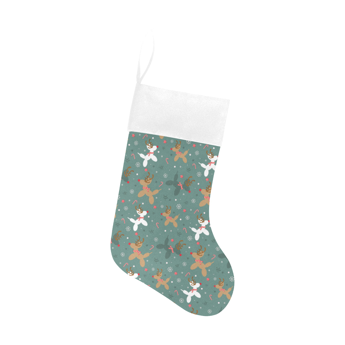 Green Reindeer Balloon Dog Christmas Stocking