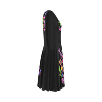 swirly dress black Elbow Sleeve Ice Skater Dress (D20)