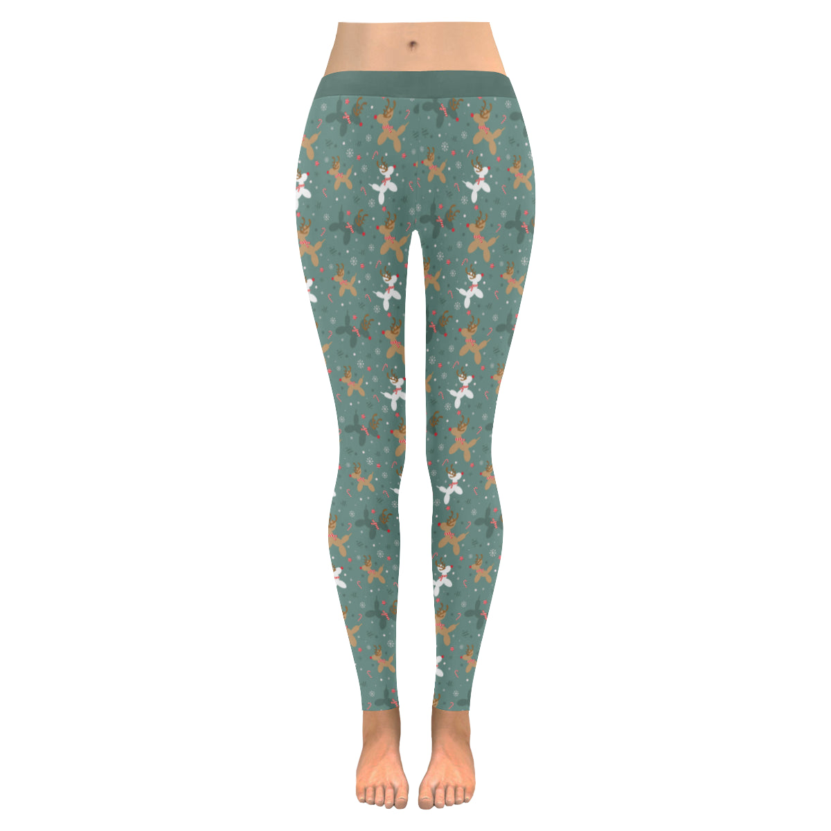 Green Reindeer Balloon Dog Leggings