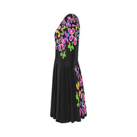 swirly dress black Elbow Sleeve Ice Skater Dress (D20)